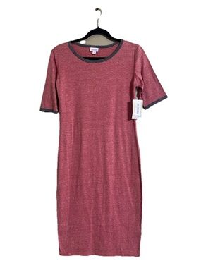 LuLaRoe Dress Sz S JULIA Short Sleeves Stretchy Heather Dusty Pink Feminine